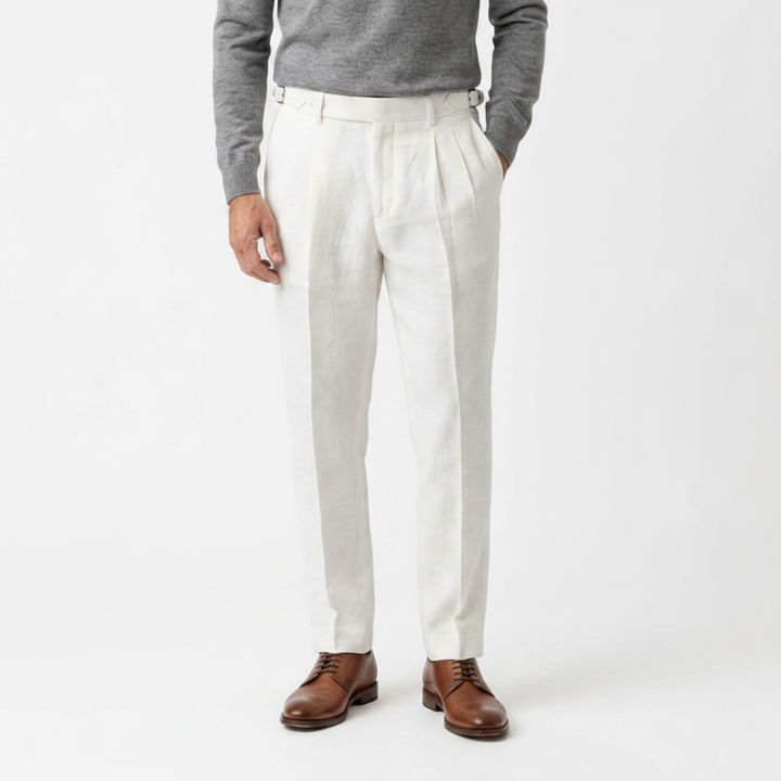 Tailored Linen Trousers | Double-Pleated Formal Pants
