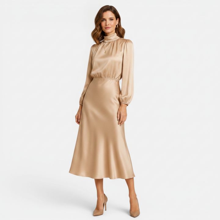 Belcien | Elegant Long Sleeve Midi Dress