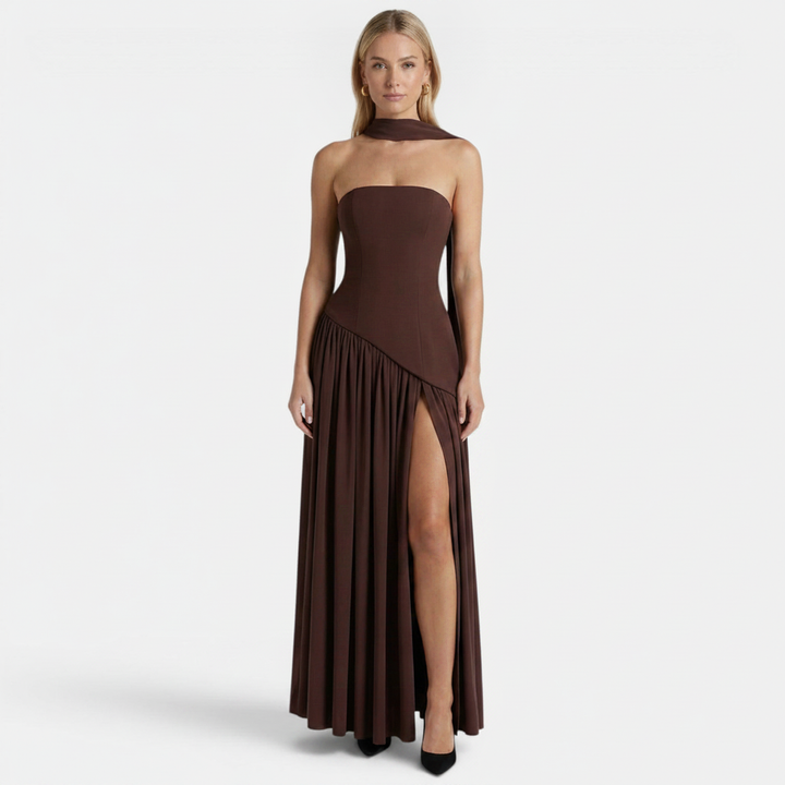 Belcien | Elegant Strapless Flowing Maxi Dress