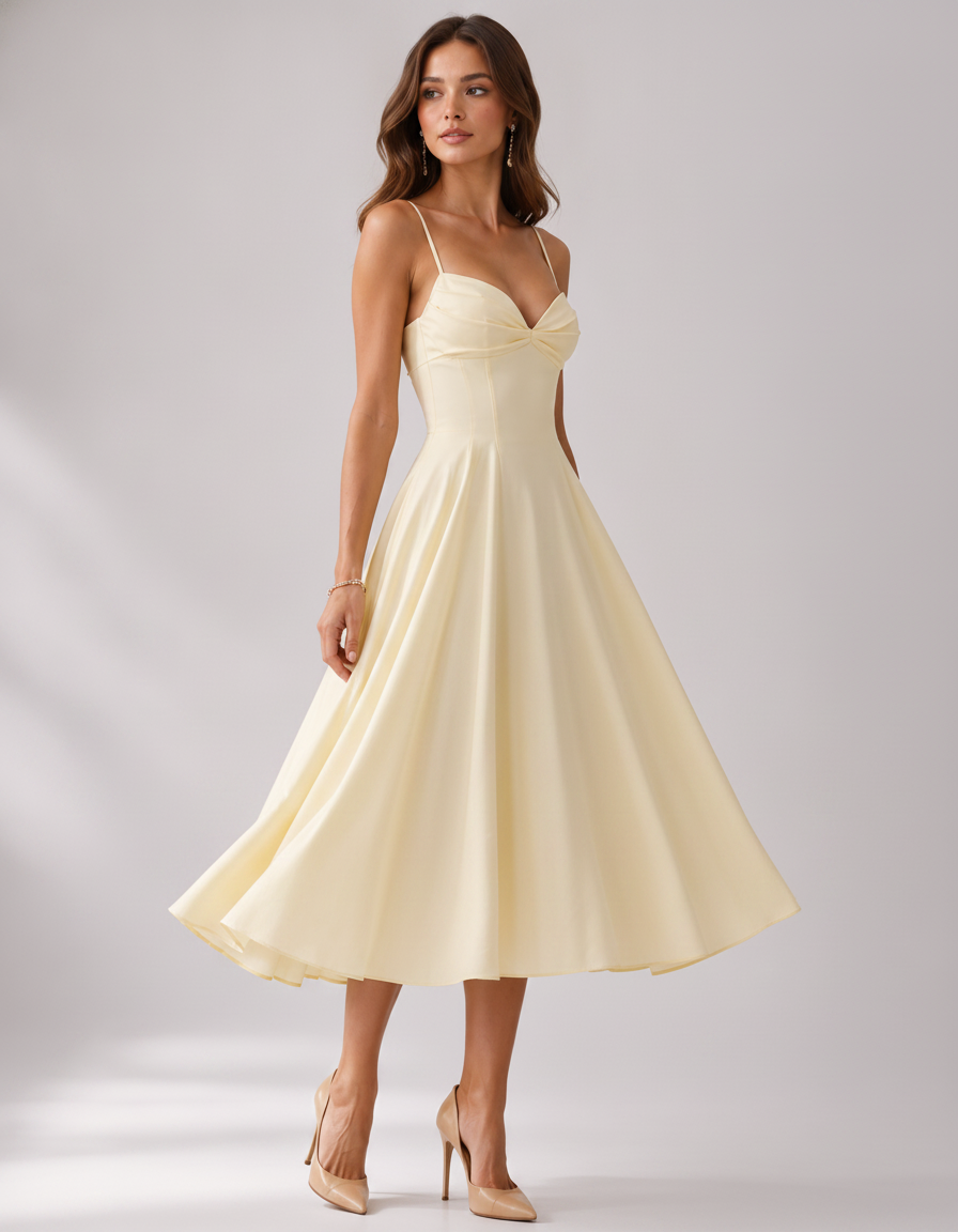 Cotton Midi Dress | Adjustable Straps with Side Pockets