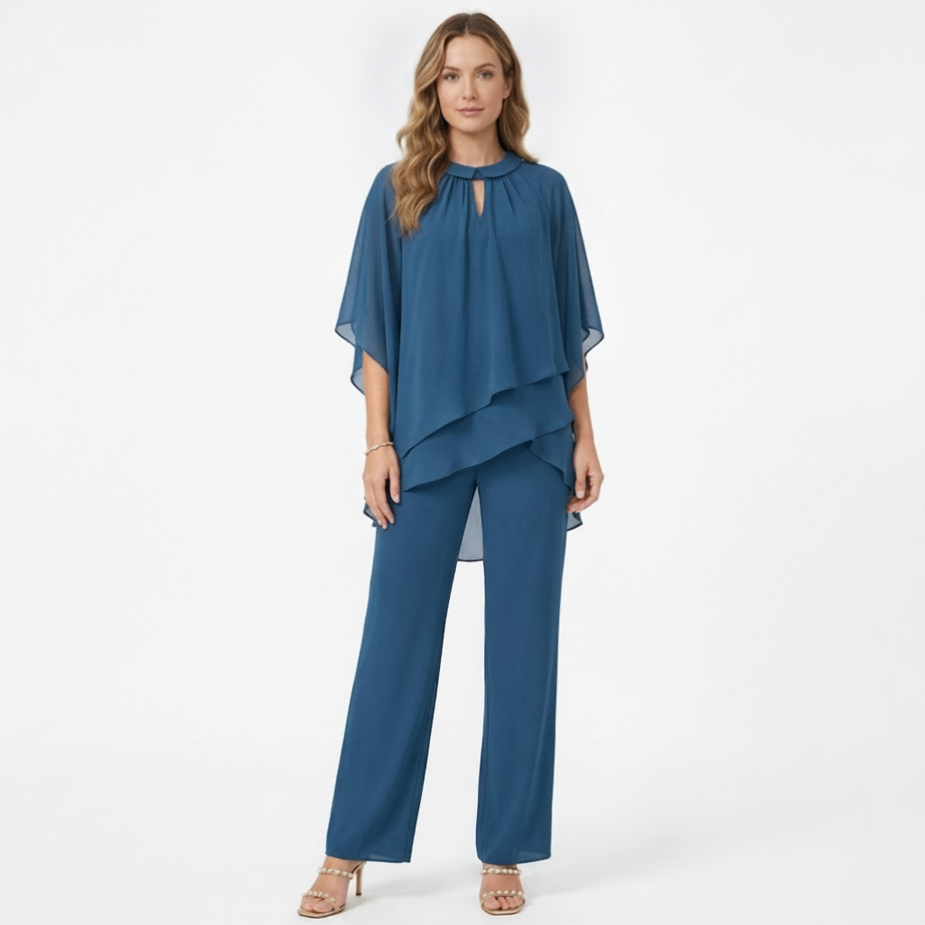 Elegant Chiffon Two-Piece Trouser Suit | Formal Evening Set