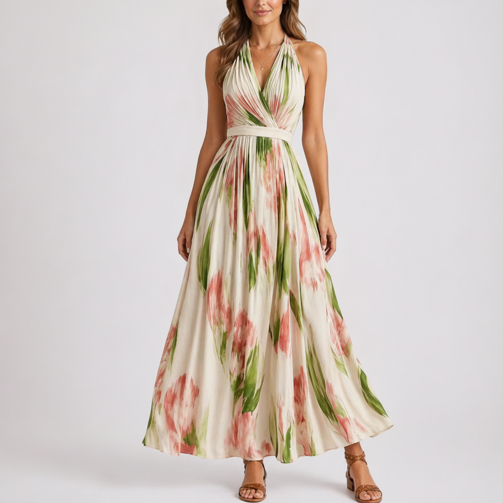 Halter Neck Floral Maxi Dress