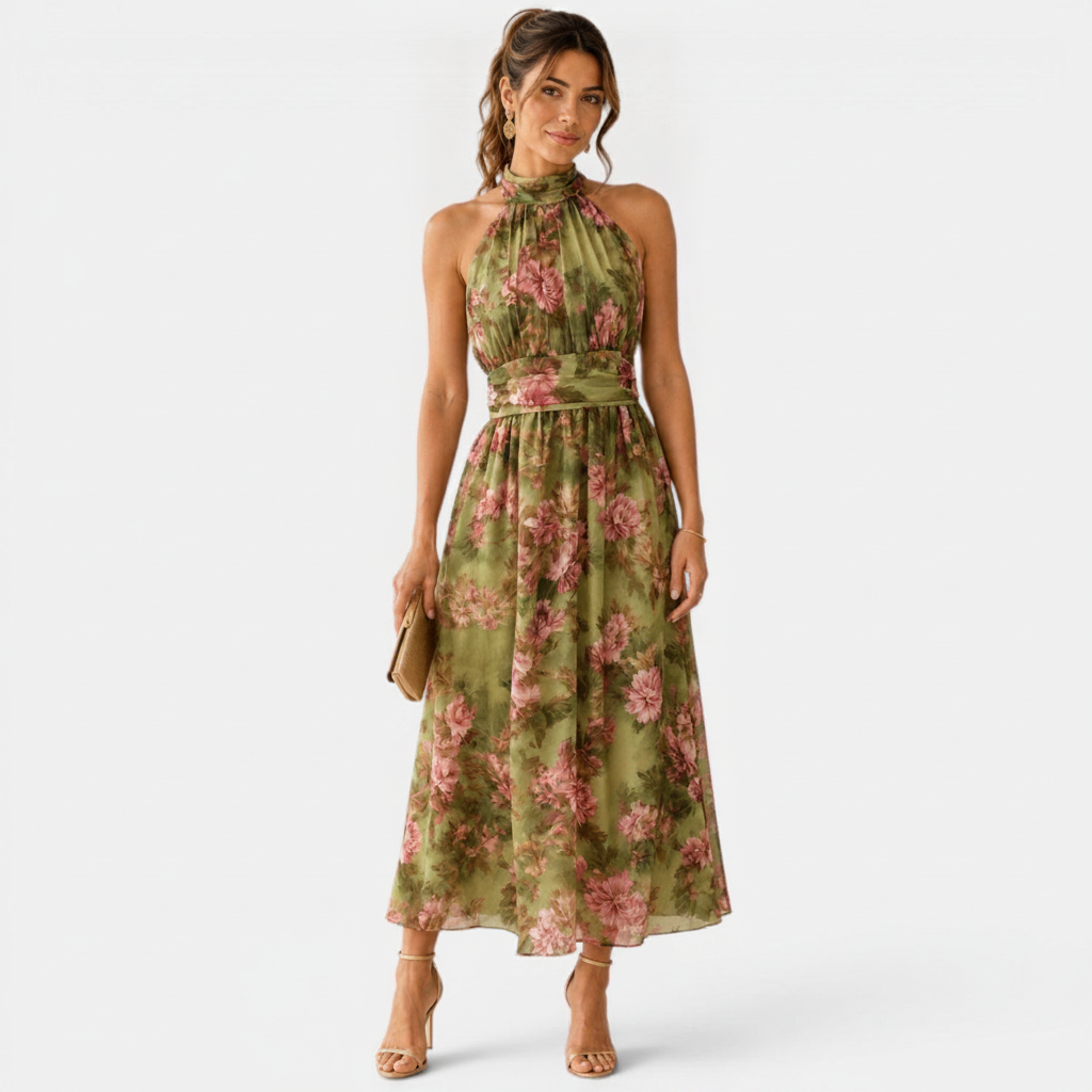 Halter Neck Maxi Dress | Floral Vacation & Event Dress