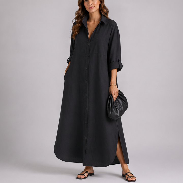 Linen Blend Button-Down Maxi Dress | Effortless Warm-Weather Maxi