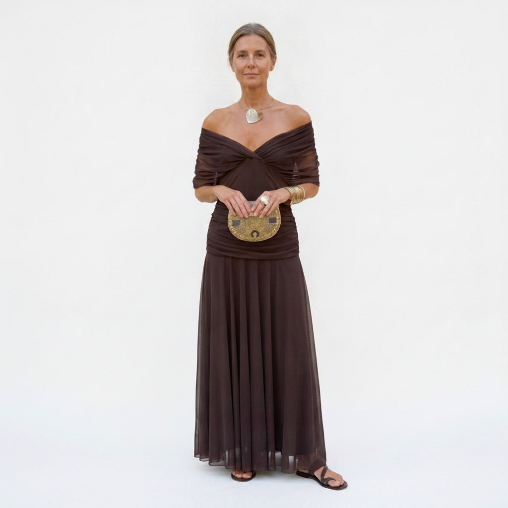 Maxi Dress | V-Neck Gathered-Waist Evening Gown