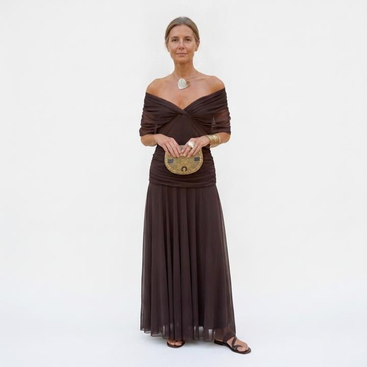 Maxi Dress | V-Neck Gathered-Waist Evening Gown