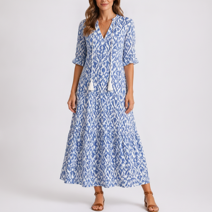 Midi Floral Print Dress | Lightweight V-Neck Midi Dress