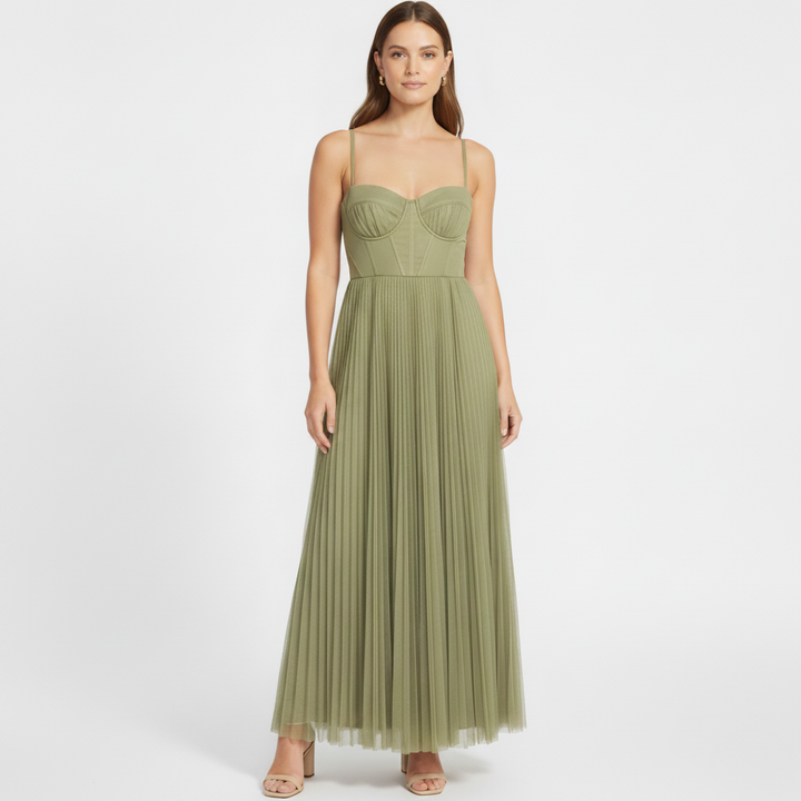 Pleated Maxi Dress | Strapless Square-Neck A-Line Gown