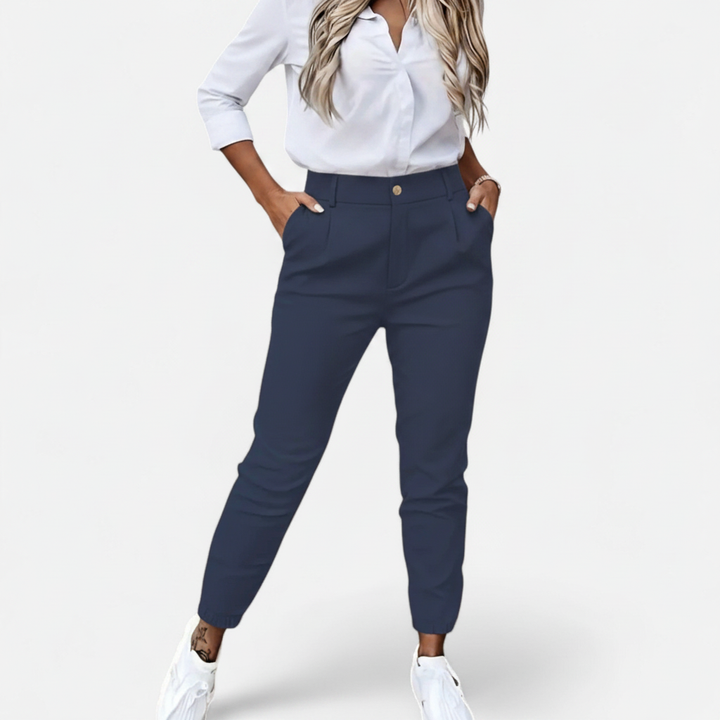 Valmonti | High-Waist Slim-Fit Tailored Trousers
