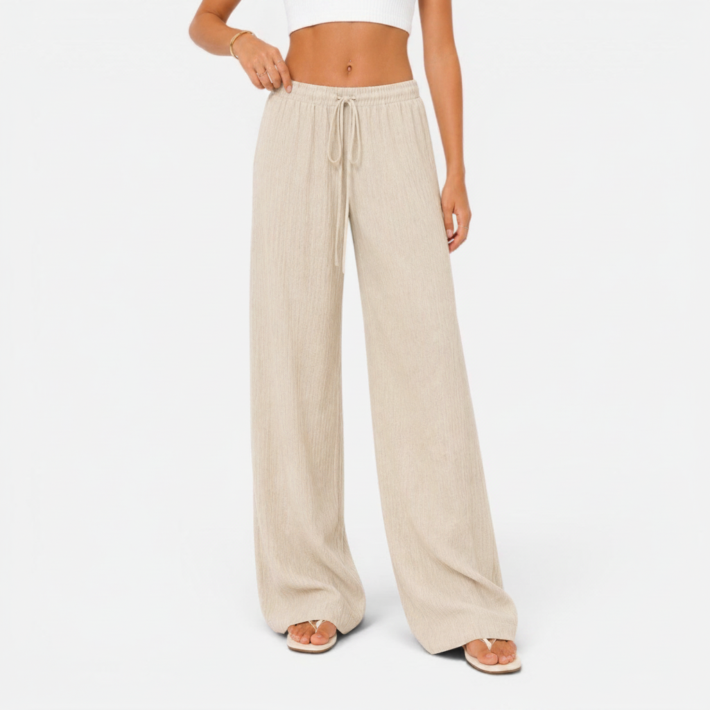 Wide Leg Drawstring Comfort Fit Trousers