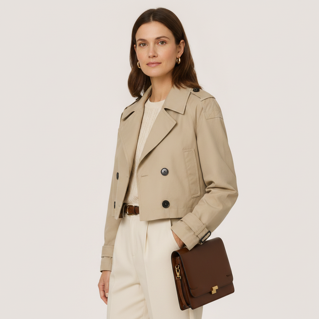 Women's Cropped Trench Jacket | Double Breasted Classic Outerwear