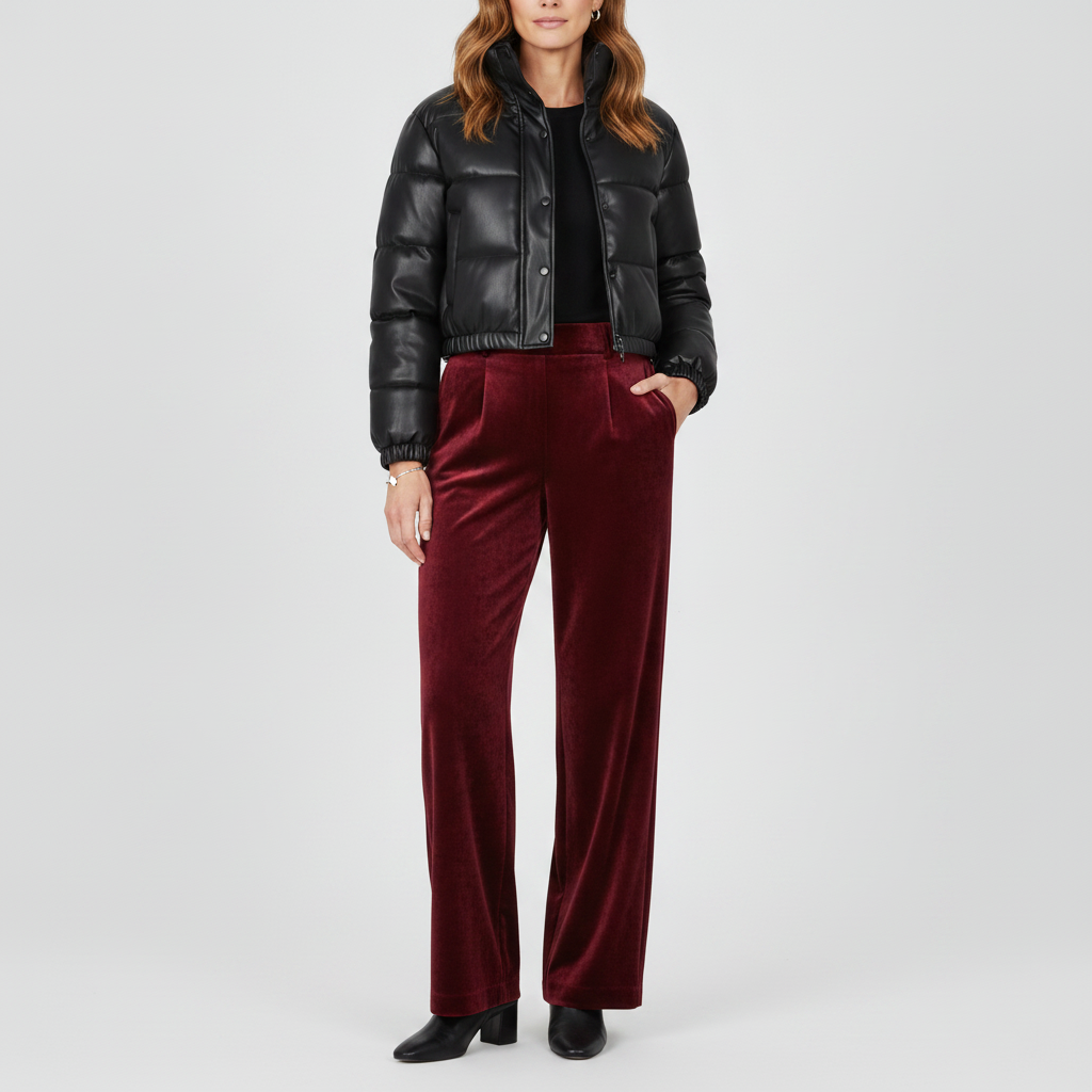 Women's Faux Leather Puffer | Short Quilted Zip Parka
