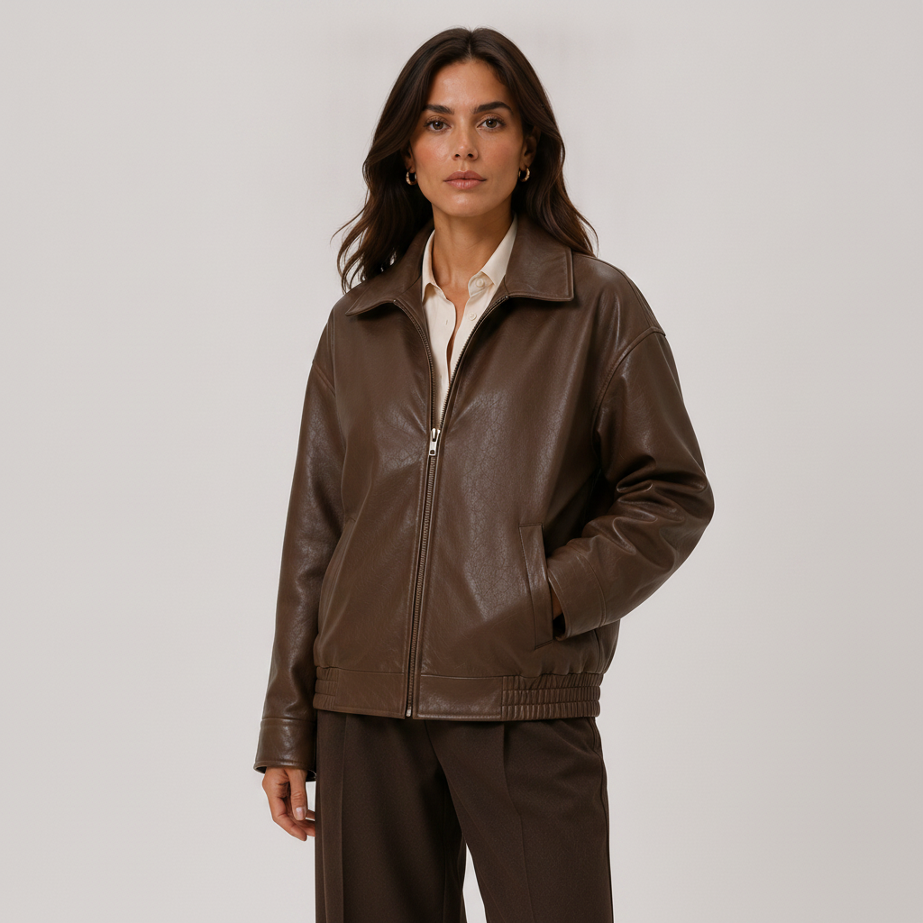 Women's Leather Look Jacket | Relaxed Classic Collar Jacket