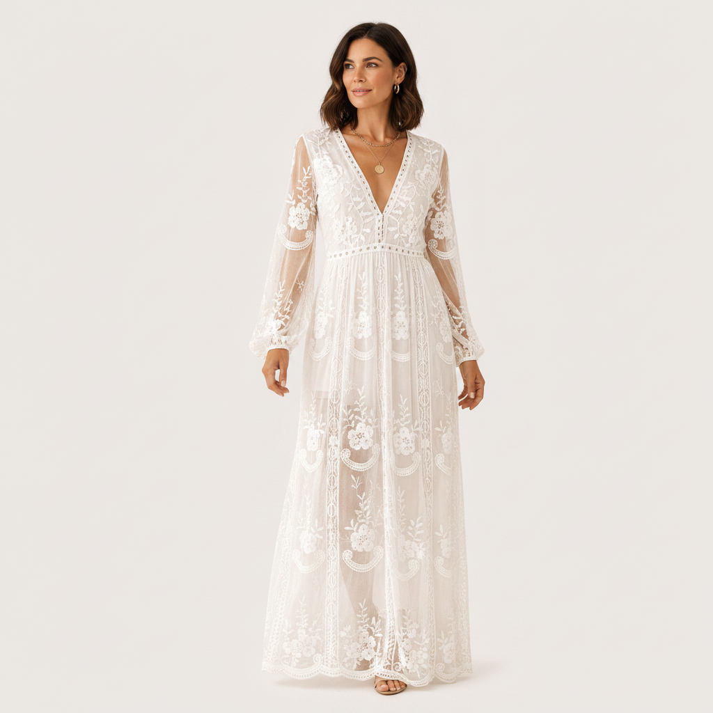 Women's Maxi Dress | Embroidered Lace Evening Gown