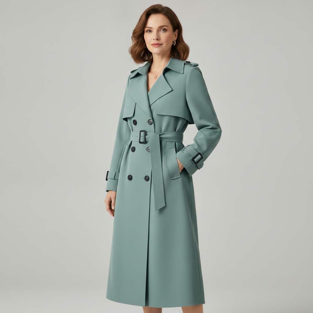 Women's Trench Coat | Double Breasted Slim Fit Coat with Belt