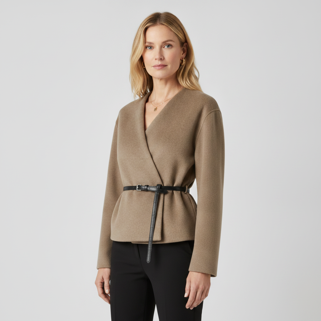 Women's V-Neck Wrap Jacket | Belted Soft Elegant Outerwear
