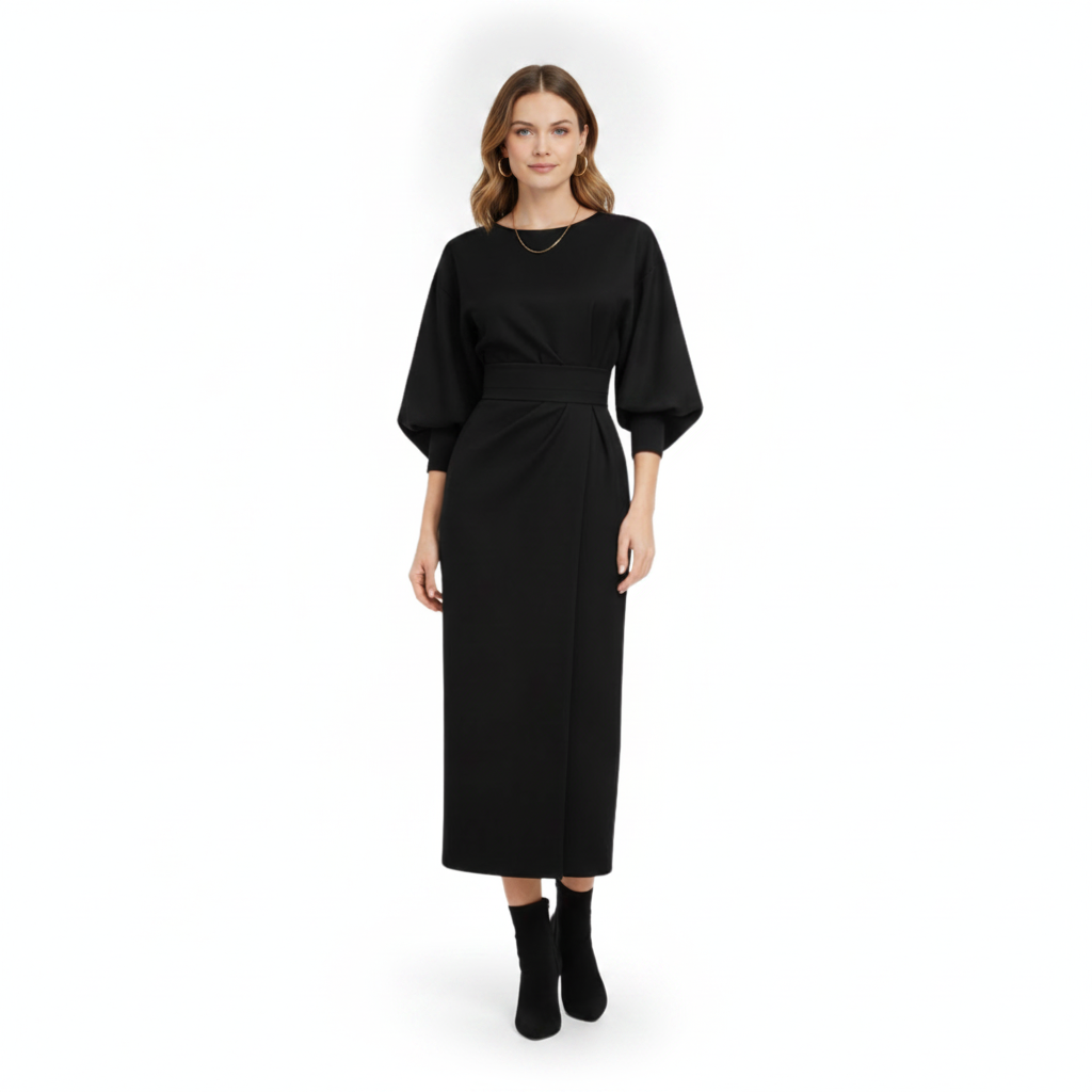 Wrap Midi Dress | A-Line Batwing Kimono Sleeve Dress