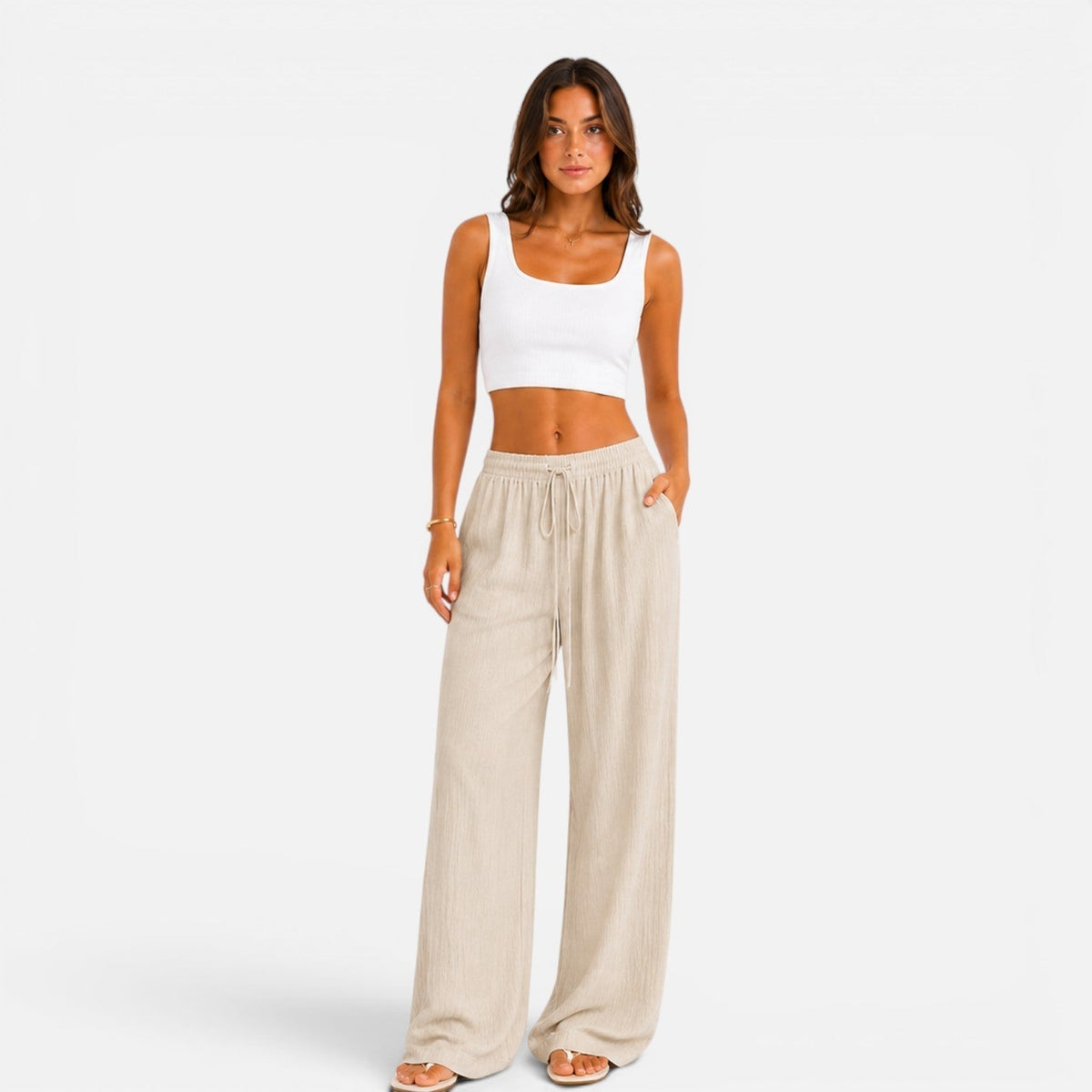 Women's wide-leg drawstring trousers with a relaxed, flowing silhouette